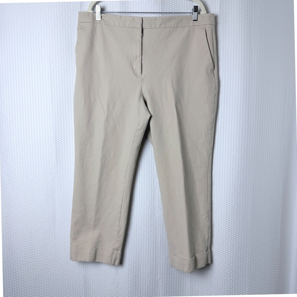Ann Taylor Factory Pants 16 Khaki Ankle Cuffed Cotton Workwear Tapered Preppy